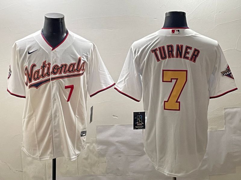 Men Washington Nationals #7 Turner White Gold Game 2025 Nike MLB Jersey style 1->washington nationals->MLB Jersey